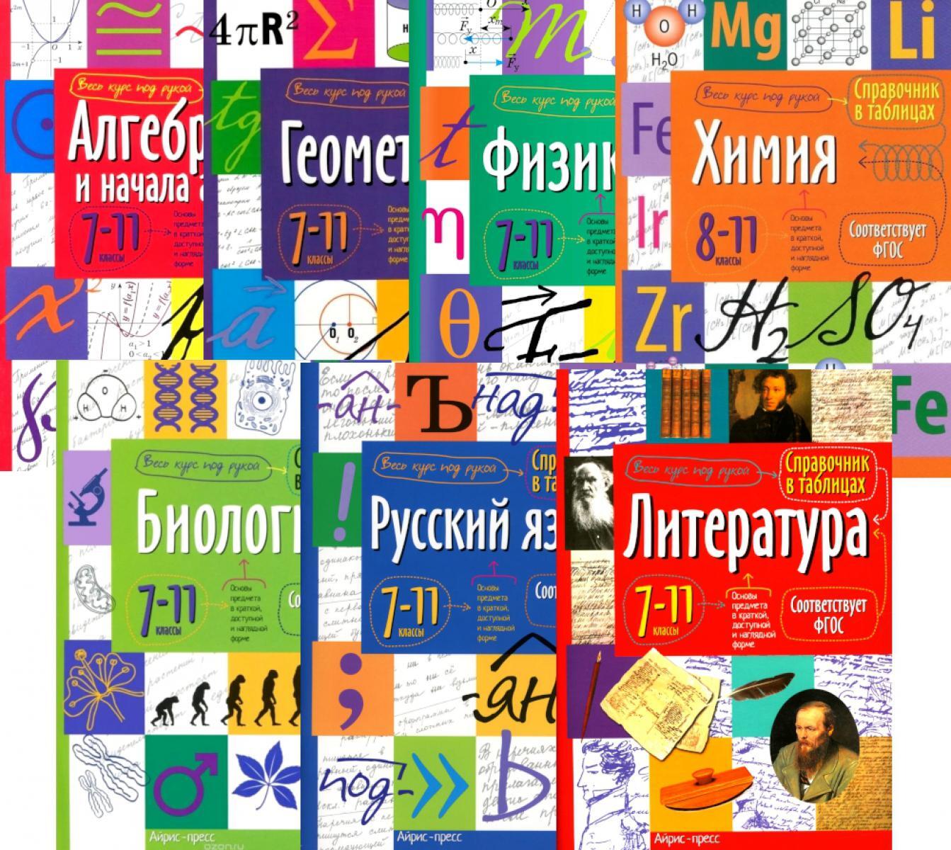 Справочник в таблицах. Алгебра и начала анализа. Геометрия. Физика. Химия. Биология. Русский язык. Литература. 7-11 кл. (комплект из 7-ми книг)